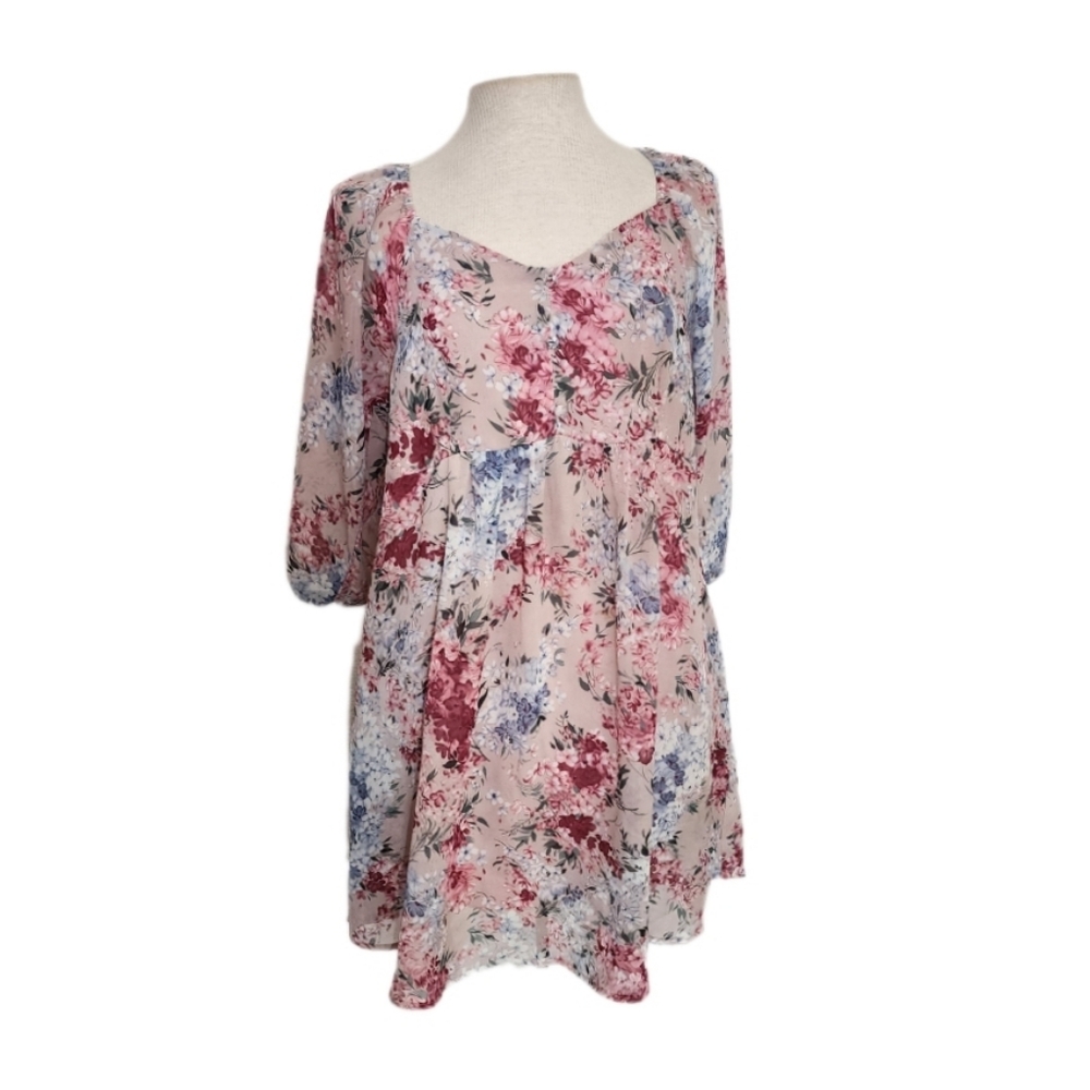 Umgee Dress Floral Puff Sleeve Pink Size S
